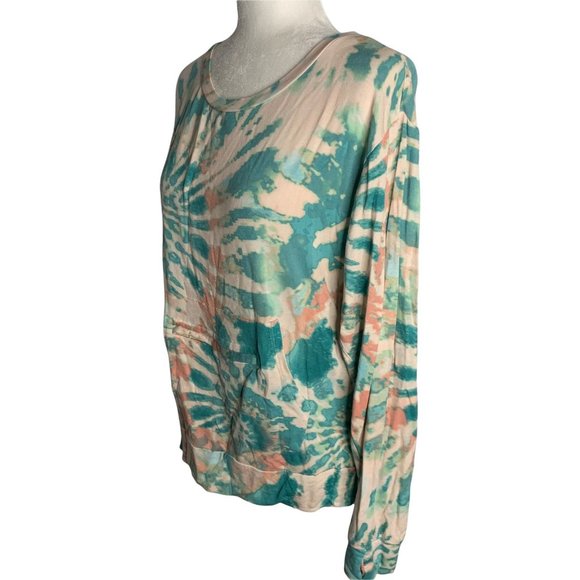 Adyson Parker Tie Dye Athletic Top M Pink Green Kangaroo Pocket Zip Thumb Holes - Picture 3 of 6